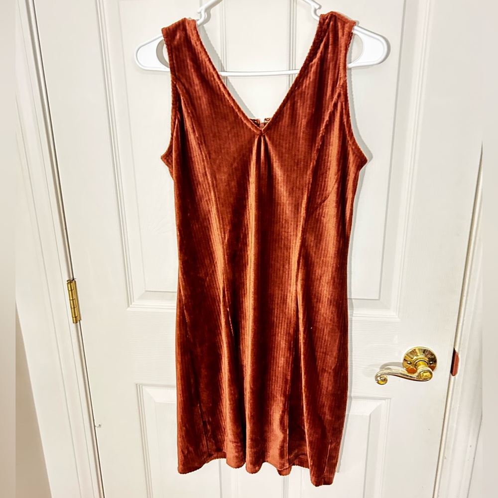 Camel brown velvet midi dress